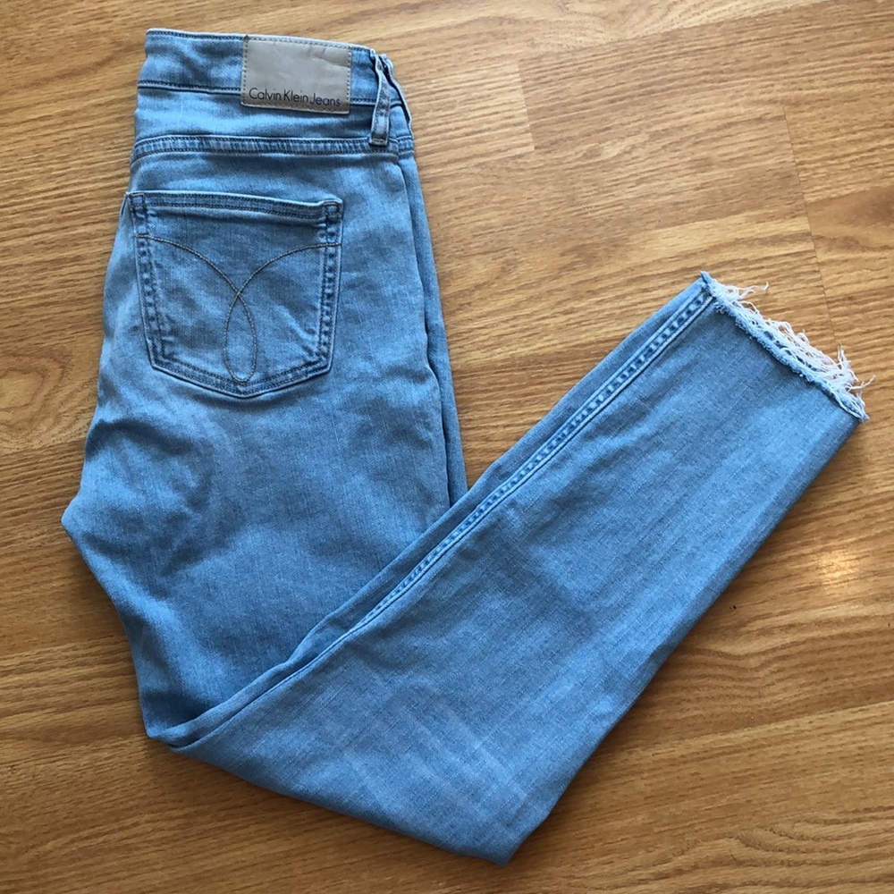 Calvin Klein frayed ankle skinny jeans